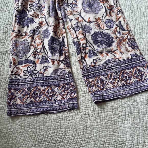 Nicole Miller Linen Rayon Blend Pants Floral Printed Purple Paisley Wide Leg S - Picture 3 of 5